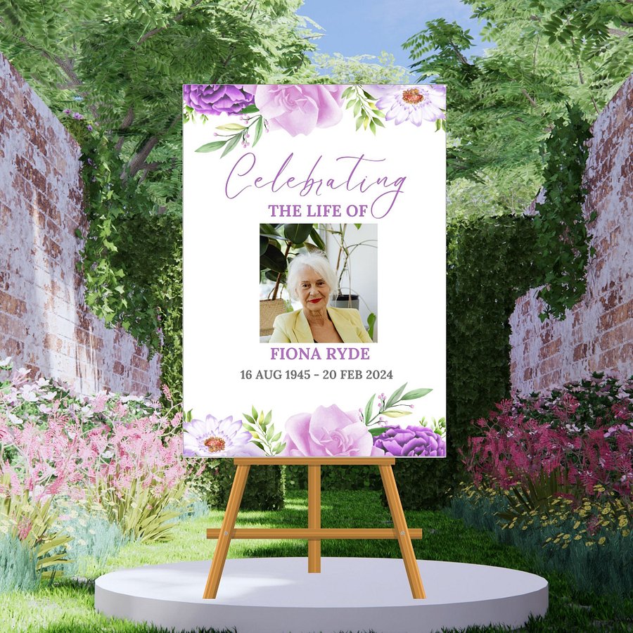 Purple Pink Flowers Funeral Photo Collage Sign Set Canva Template product image (3)