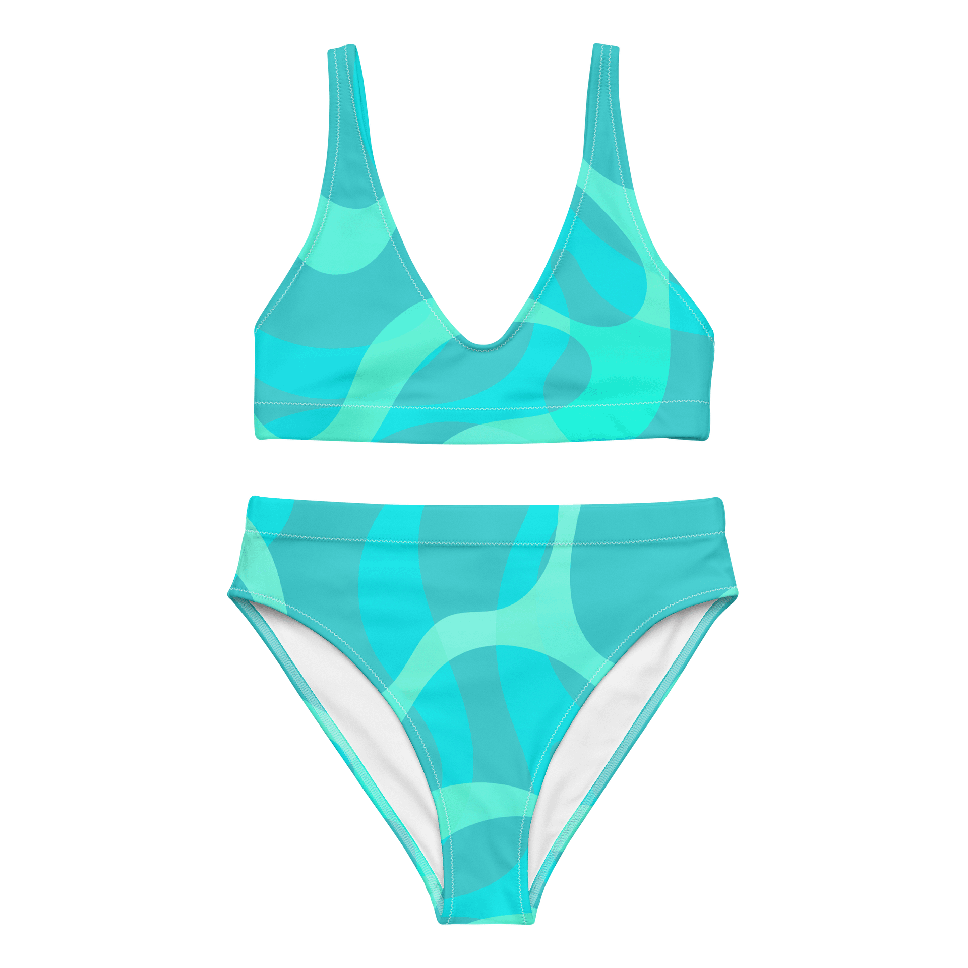 Abstract Water Print Turquoise High-Waisted Bikini product image (1)