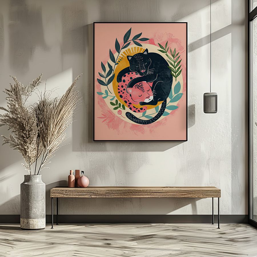 Yin-Yang Leopards Lover Felines Whimsical Art Print product image (8)