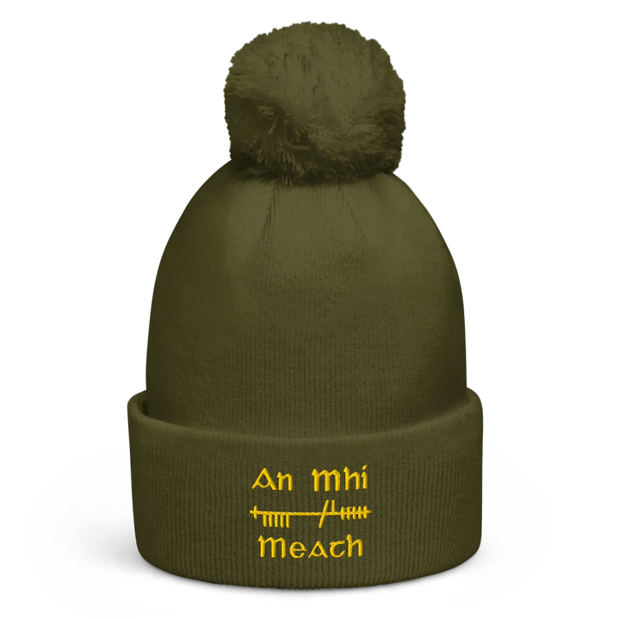 Meath/An MhÍ Orthodox Style Ogham, green with gold, embroidered Pom-Pom Beanie product image (1)