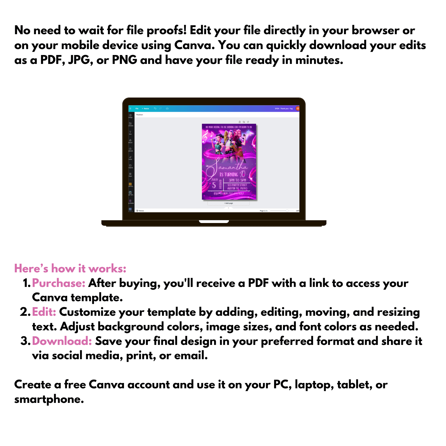 K-Pop Demon Hunter Birthday Invitation – Neon Pink Concert Theme (Editable Canva Template) product image (6)