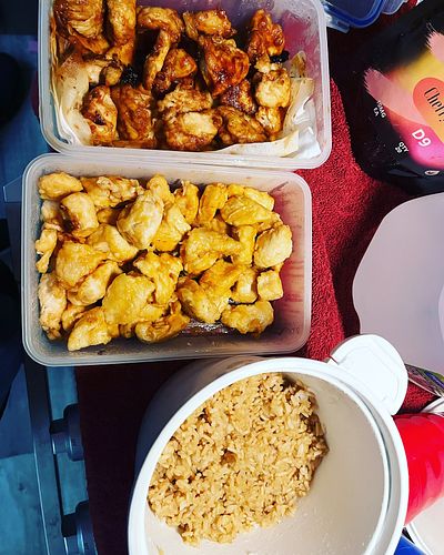 Dinner tonight general tso and sweet’nsour chicken with fried rice