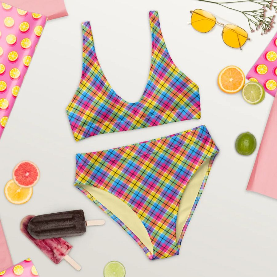 Hot Pink, Turquoise, and Yellow Plaid Bikini product image (9)