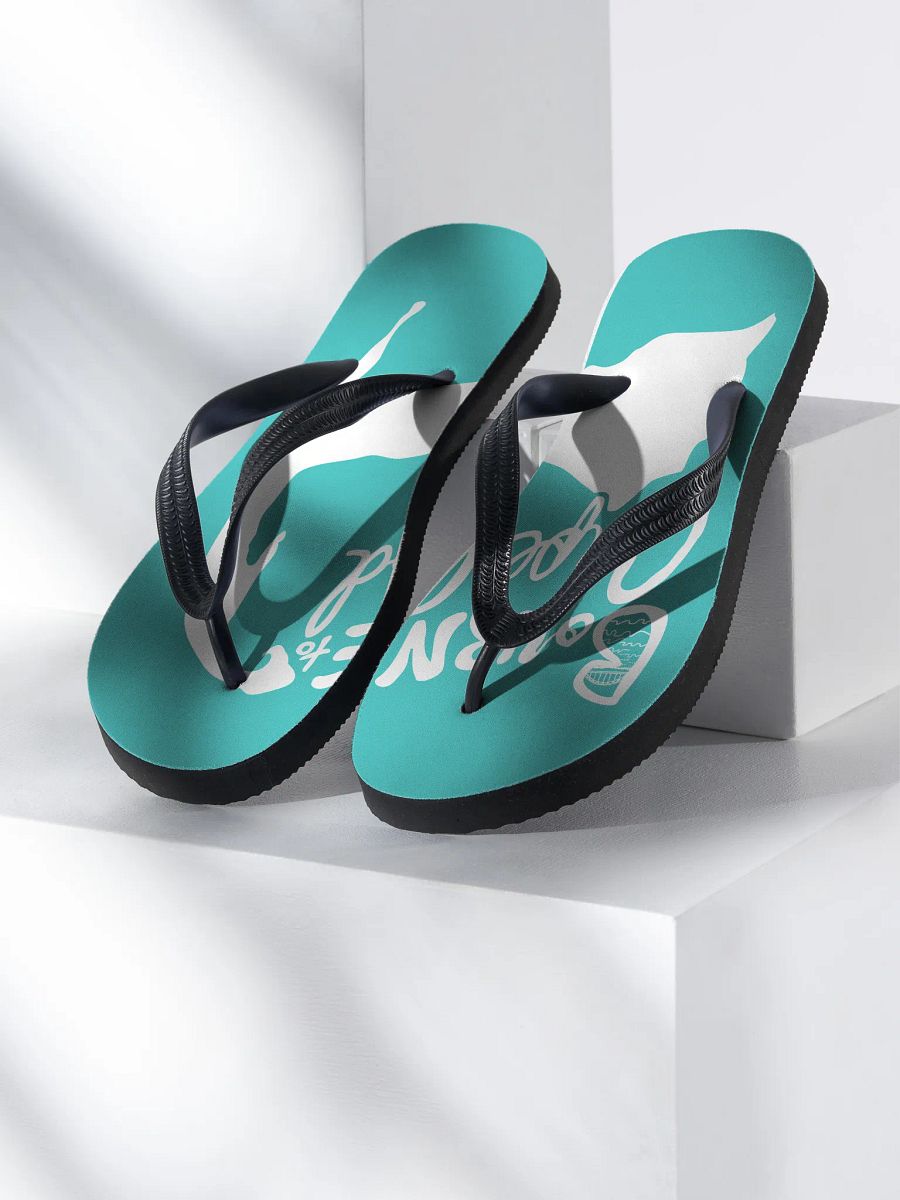 BOURNE to Flip Flop™ | Cape Cod Vibes for Your Soles | Logo Spread Sandals | White Logo on Dark Turquoise product image (1)