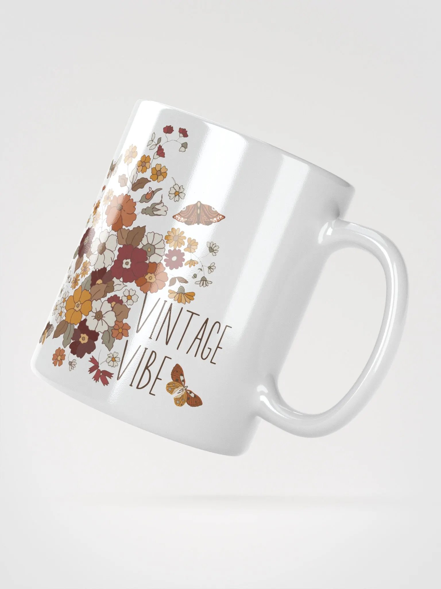 Vintage Vibe Retro Boho Butterfly & Floral Ceramic Mug product image (4)