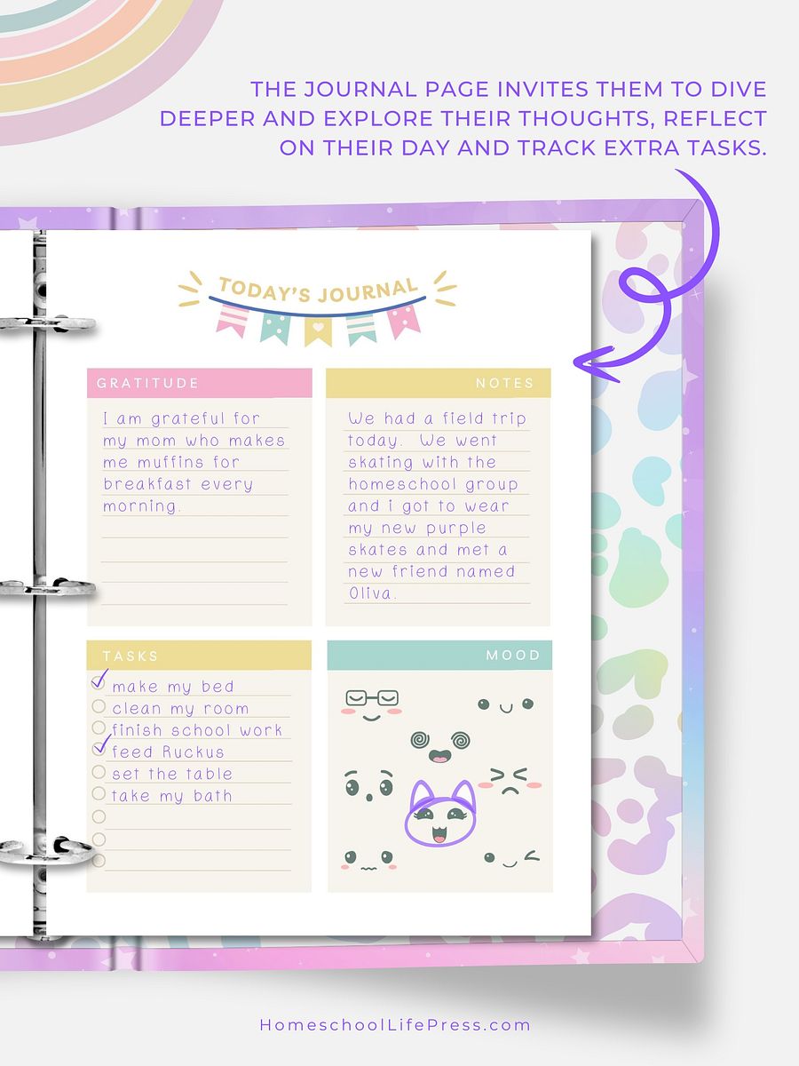 Homeschool Student Daily Journal Printable | Kawaii Color product image (3)