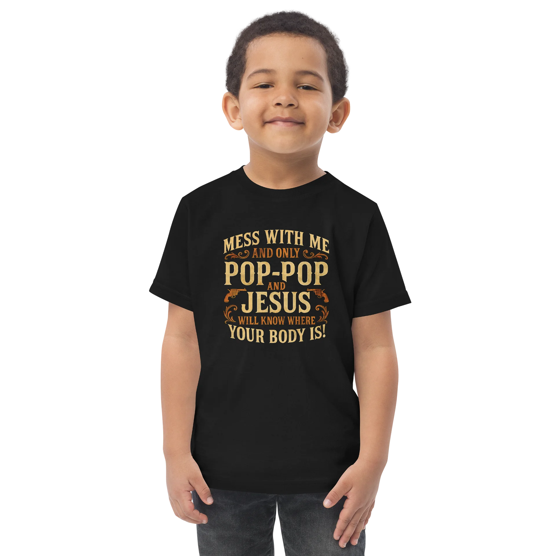 Bold Western Gothic Pop-Pop & Jesus Warning Tee - Defiant Family & Faith Statement product image (1)