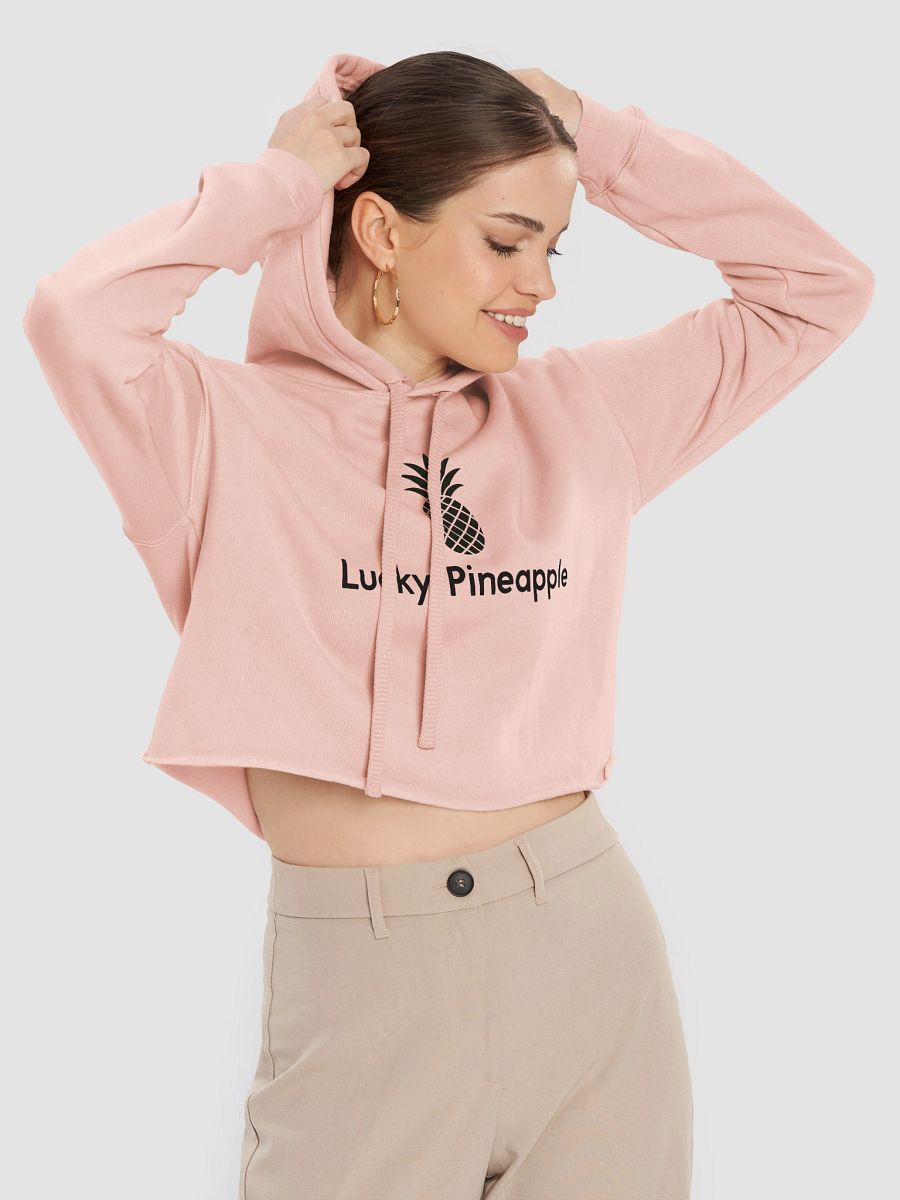Lucky Pineapple Films Logo Peach Pink Women's Fleece Cropped Hoodie product image (5)