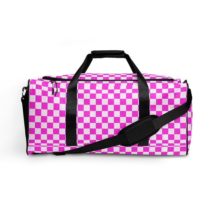 Checkered! Neon Pink and White Checkers Duffel Bag product image (1)