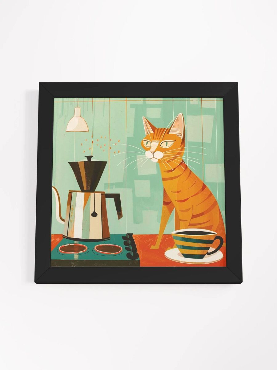 Colorful Retro Style Coffee Drinking Cat Wall Art product image (4)