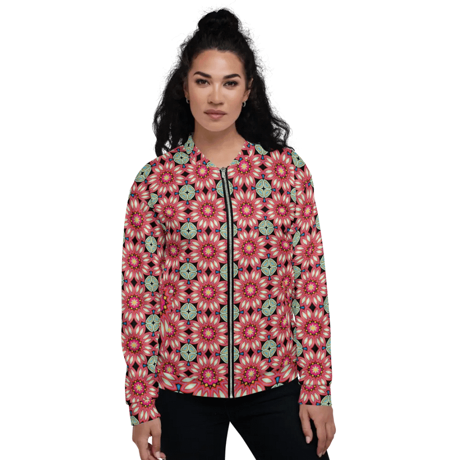 Fractal Batik Maroon Bomber Jacket product image (10)