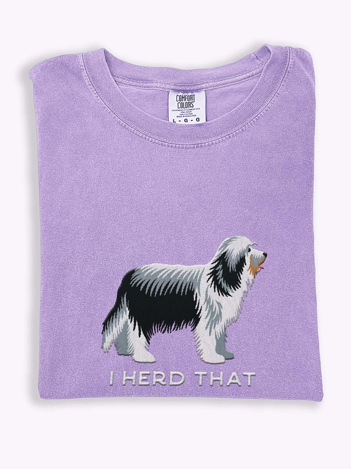 I Herd That T-Shirt(Embroidered) of a Bearded Collie(Black & White) product image (1)