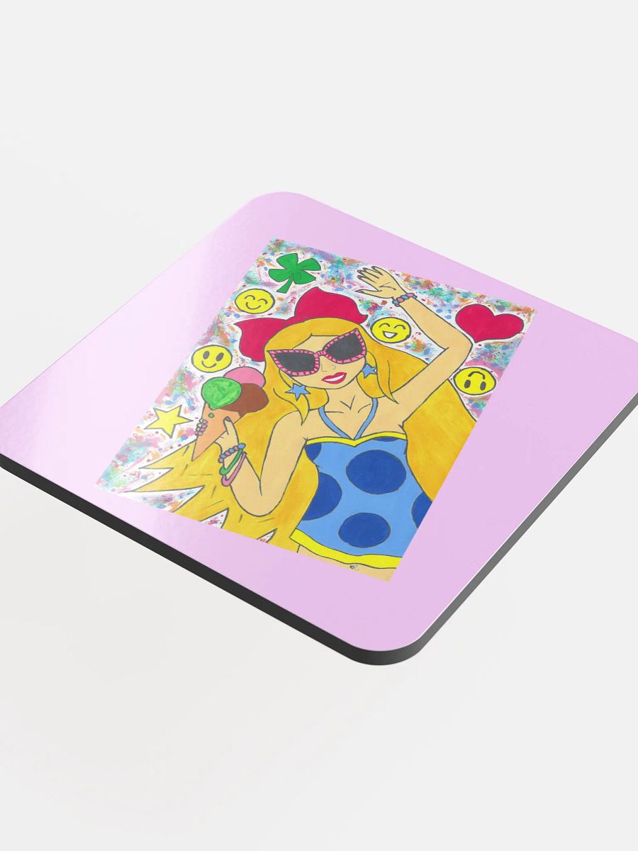 Girl with the ice cream - (art by Dina R.) - tempera painting picture - Glossed Cork Coaster product image (4)