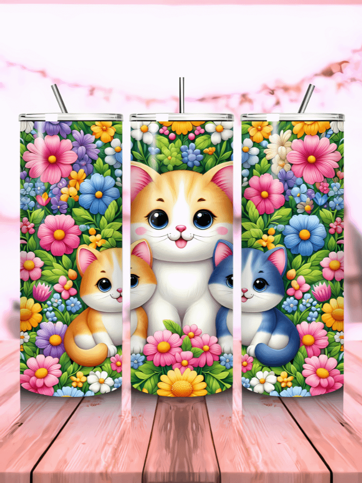 Cute Cats Tumbler Wrap PNG – 20oz Skinny Sublimation Design – Adorable Feline Theme – 300 DPI Digital Download product image (1)