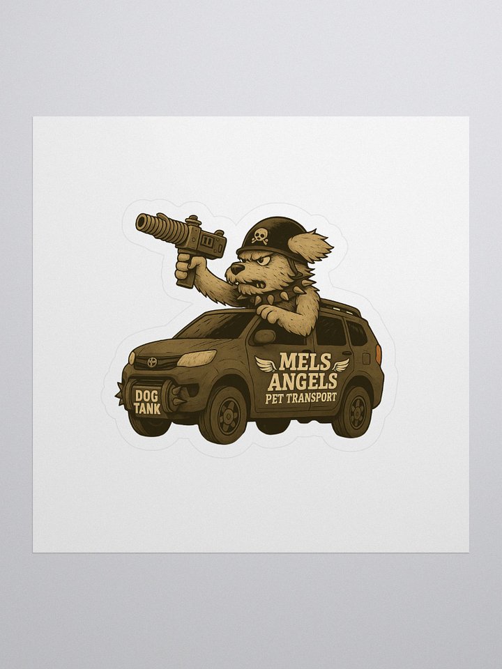 Mel’s Angels “Dog Tank” Sticker – Rebel Dog Vinyl Decal, Military Style Kiss-Cut Sticker for Laptops, Gear & More product image (1)