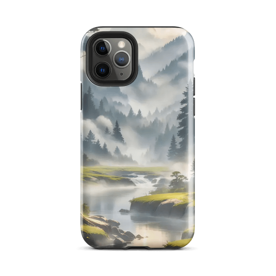 Misty Mountains iPhone Tough Case – Enchanting Forest River in Morning Fog product image (25)