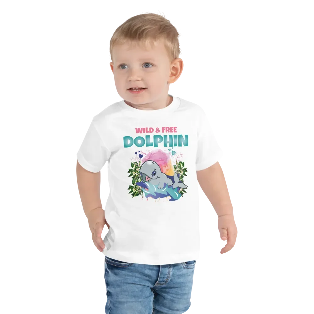 Dolphin Wild and Free Colorful Funny Cute Bella+ Canvas Toddler T-Shirt – Funny Shirt & Gift for Kids product image (7)