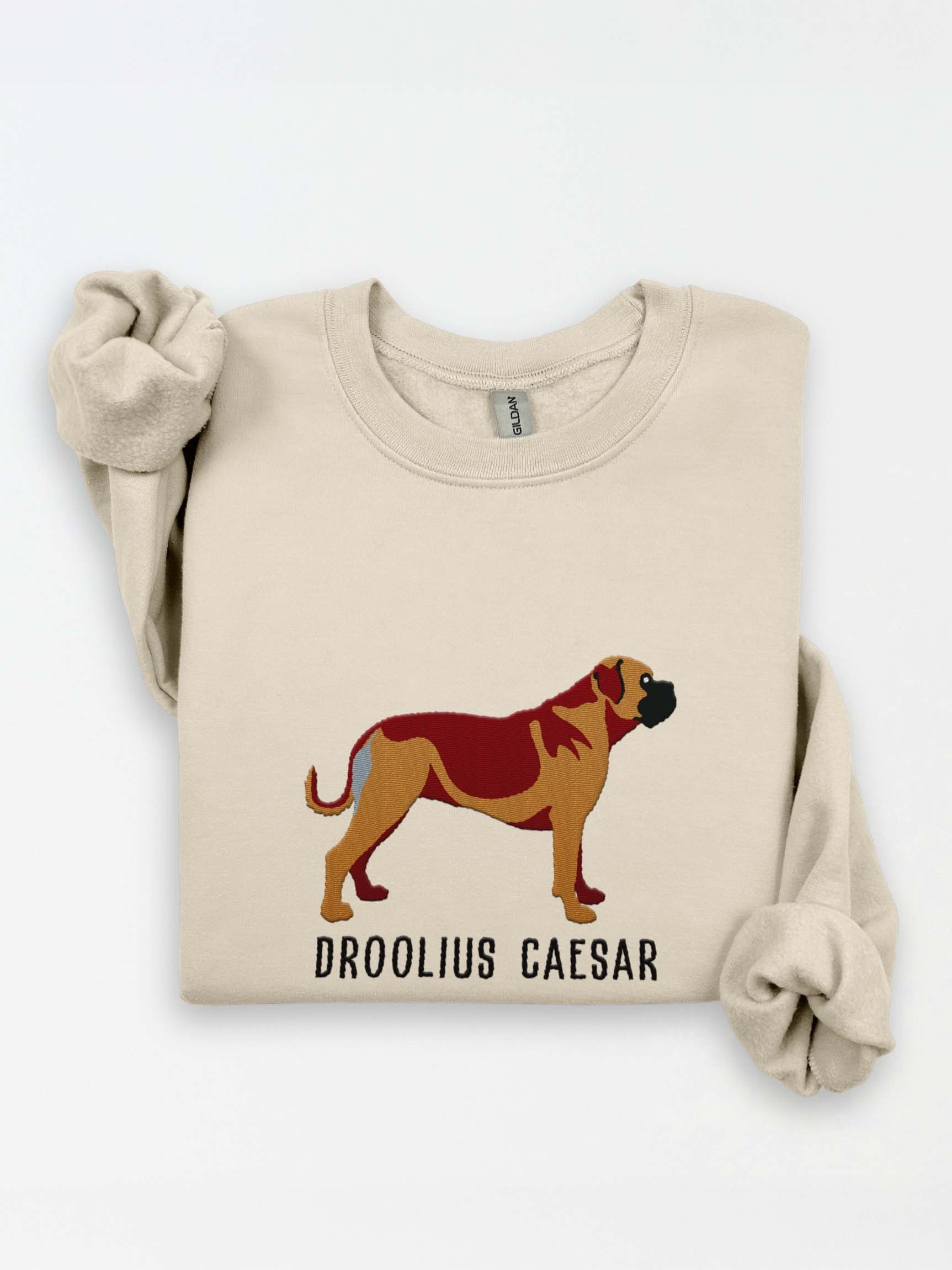 Droolius Caesar Sweatshirt (Embroidered) of a Bullmastiff(Tan) product image (1)