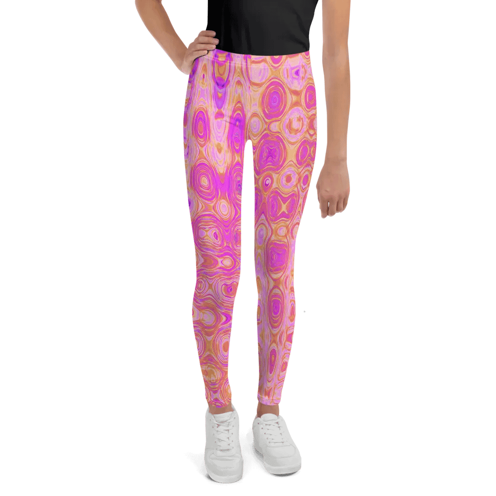 Cool Abstract Pink and Magenta Atomic Retro Zigzags Youth Leggings product image (1)
