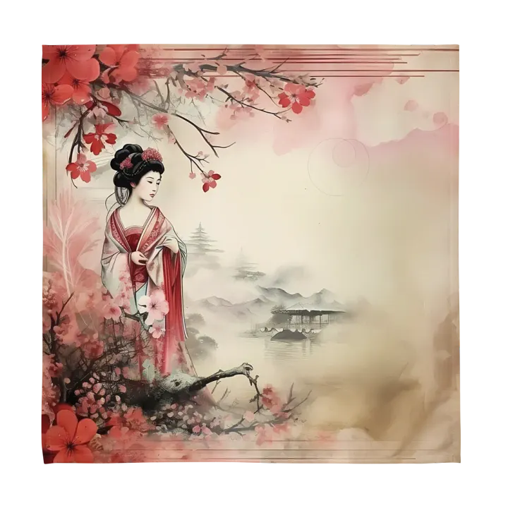Beautiful Watercolor Japanese Geisha Sakura Tree product image (1)