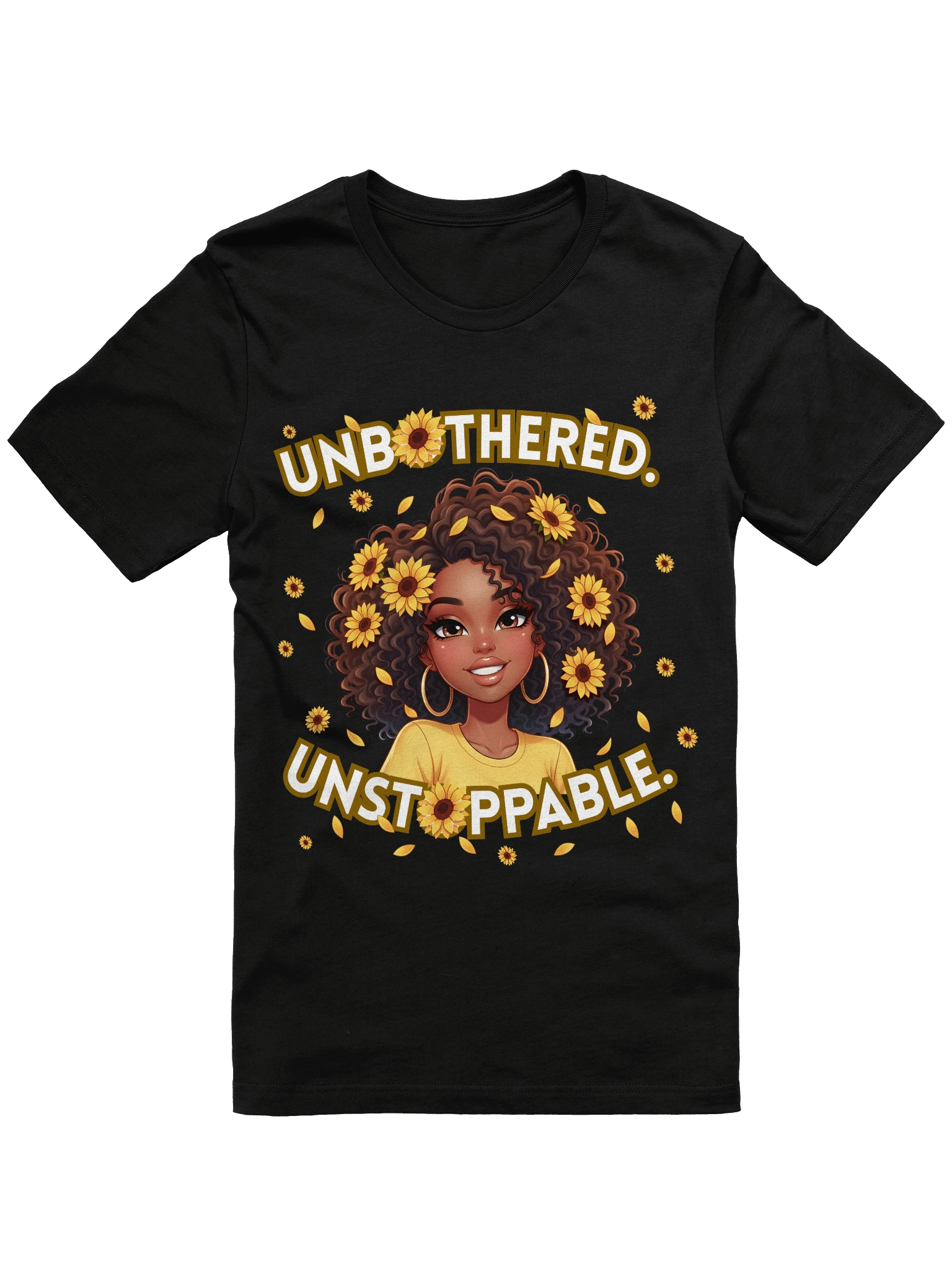 Unbothered Unstoppable Black Girl T-Shirt | Melanin Queen Graphic Tee | Afro Sunflower Bratz-Inspired Anime Style Shirt | Empowering Black Woman Art Tee product image (2)