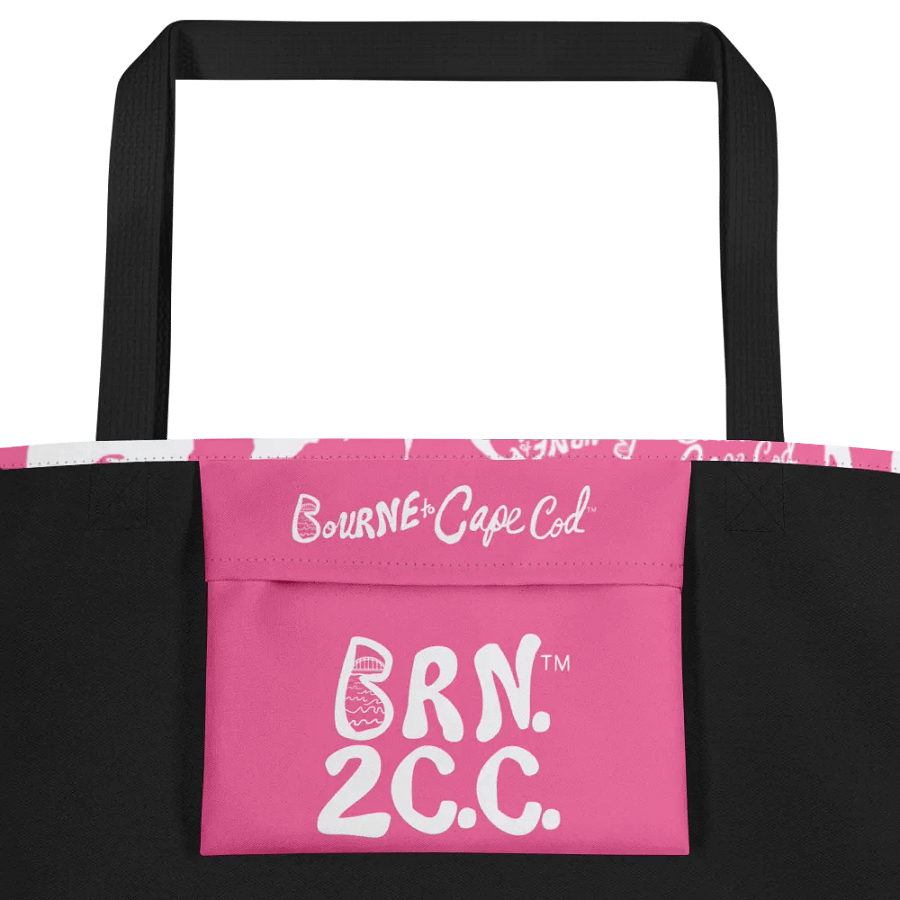 BOURNE to Cape Cod™ | Large Tote Bag with Pocket | Coastal Classic | All-Over Logo Print | White Logo Repeat on Brilliant Rose product image (3)