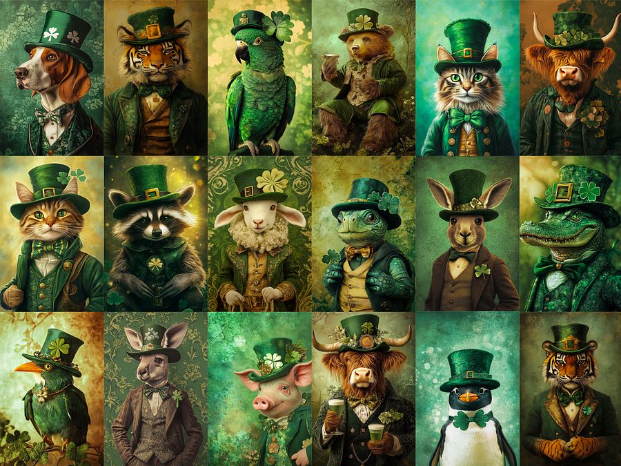 St. Patrick's Day Dapper Animal Leprechauns Digital Paper Pages, Scrapbook, Junk Journal, printable images product image (4)