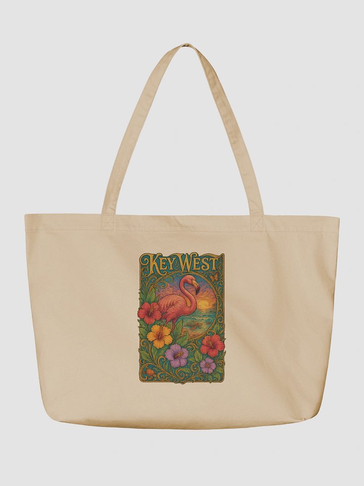 Key West Organic Cotton Tote Bag with Flamingo and Hibiscus product image (4)