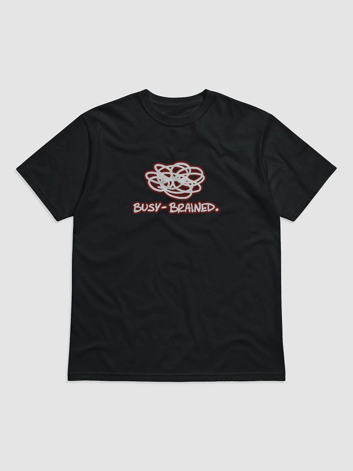 BUSY-BRAINED (lined design, #6D1616) unisex eco tee product image (1)