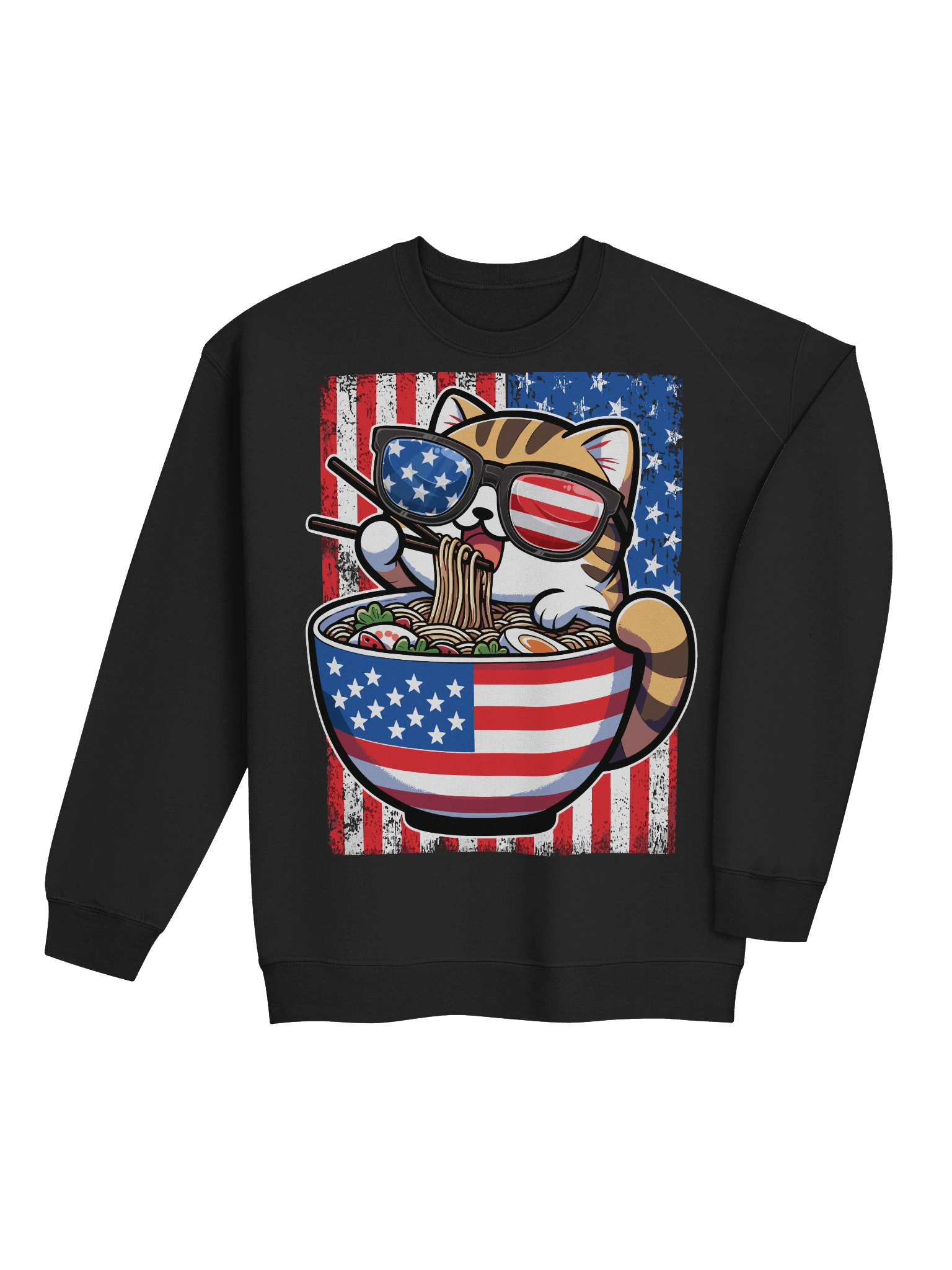Cute Patriotic Noodle Cat Sweatshirt – Fun USA Ramen Pullover for Cat Lovers product image (4)