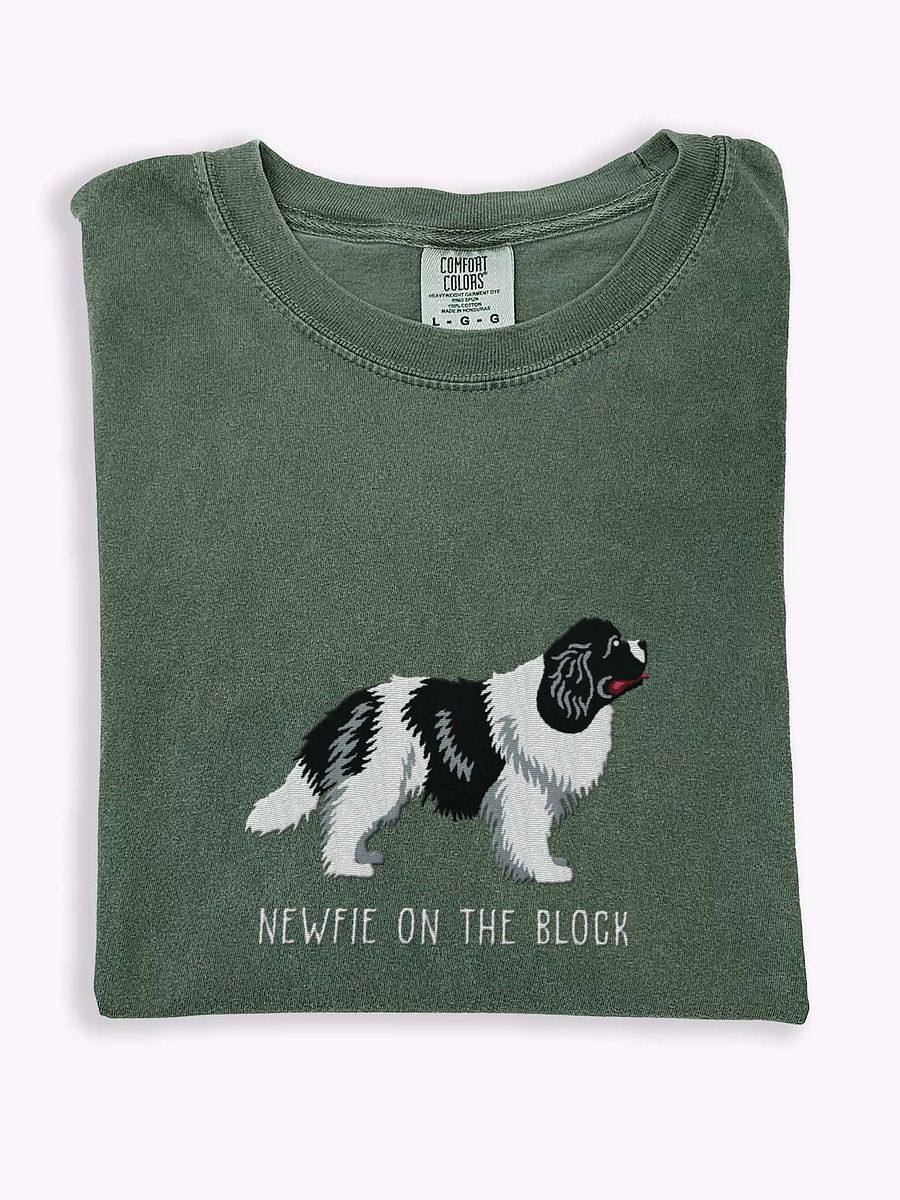 Newfie on the Block T-Shirt(Embroidered) of a Newfoundland(Black & White) product image (1)