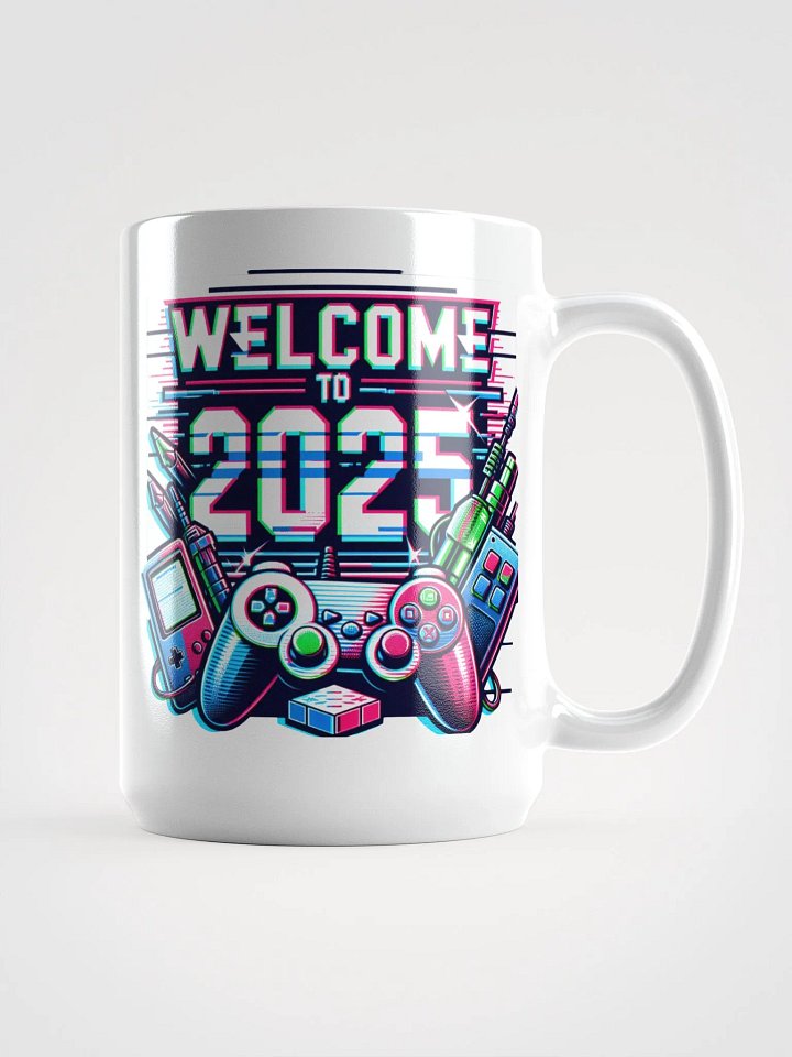 Welcome 2025 Gamer Mug – Glitch Text & RGB Style product image (1)