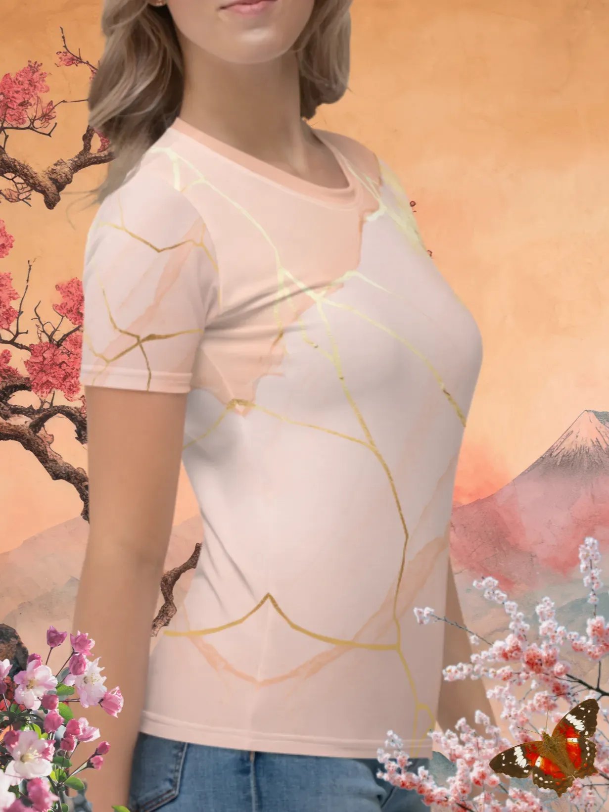 Peach Gold Kintsugi Print T-Shirt product image (3)