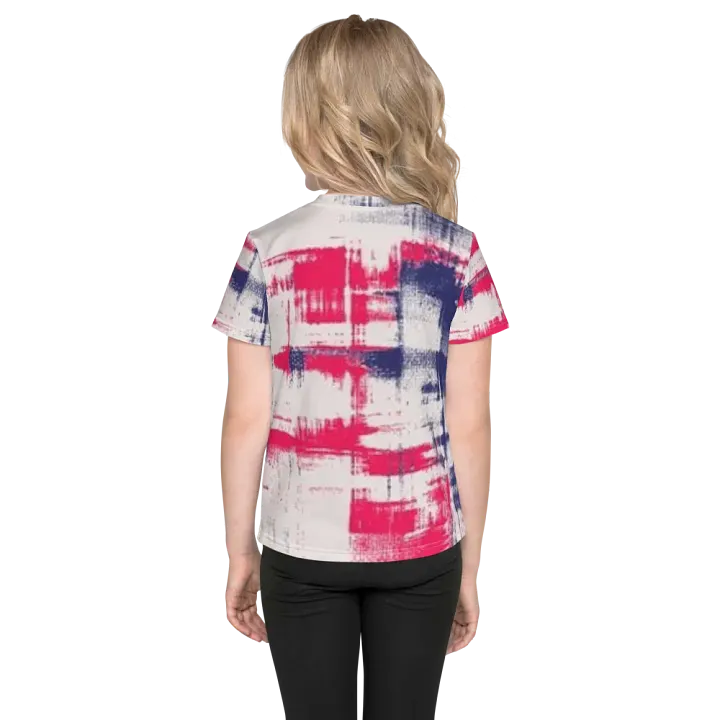 Kids Crew Neck T-Shirt Red Blue All-Over Print product image (2)