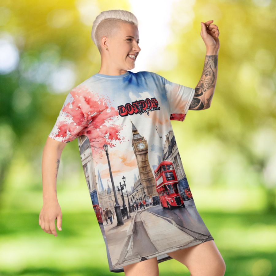 London England Watercolor All Over Print T-shirt Dress product image (9)