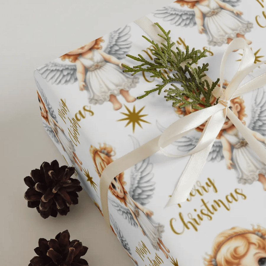 Merry Christmas Angel Gift Wrapping Paper 3 Sheet Set #1 product image (3)