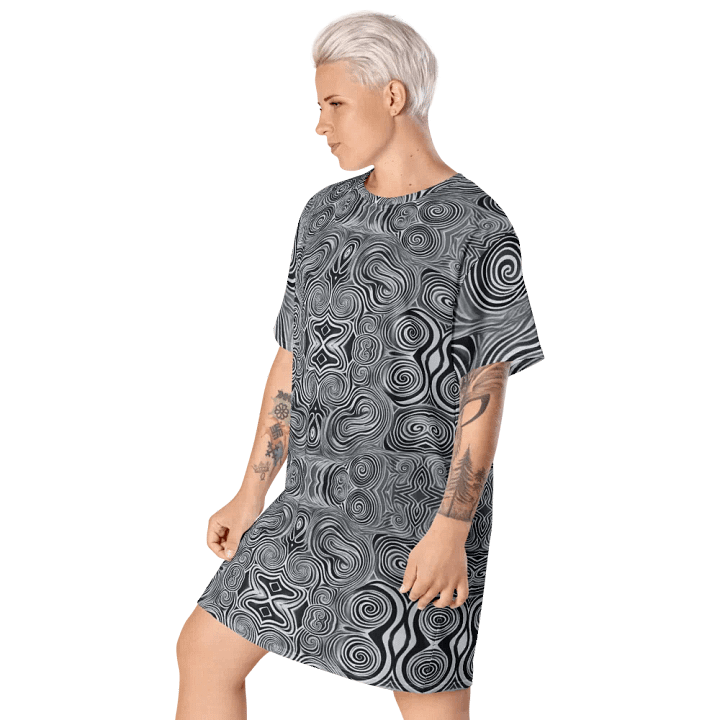 Funky Black & White Noir Liquid Tie-Dye T-shirt Dress product image (2)