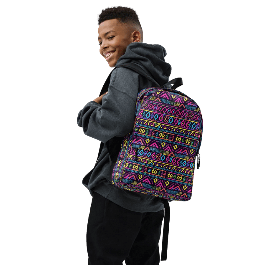 Neon Tribal Geometry Adventure Backpack product image (7)