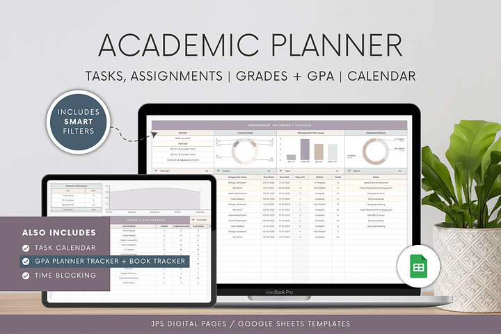 Student Academic Planner + Tracker BUNDLE | Google Sheets Template | Assignment + Exam, Grades GPA Tracker | University Student Spreadsheet product image (1)