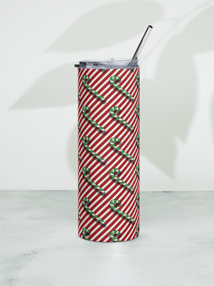 Green Candy Canes on Red Stipe Stainless Steel Tumbler with Straw product image (6)