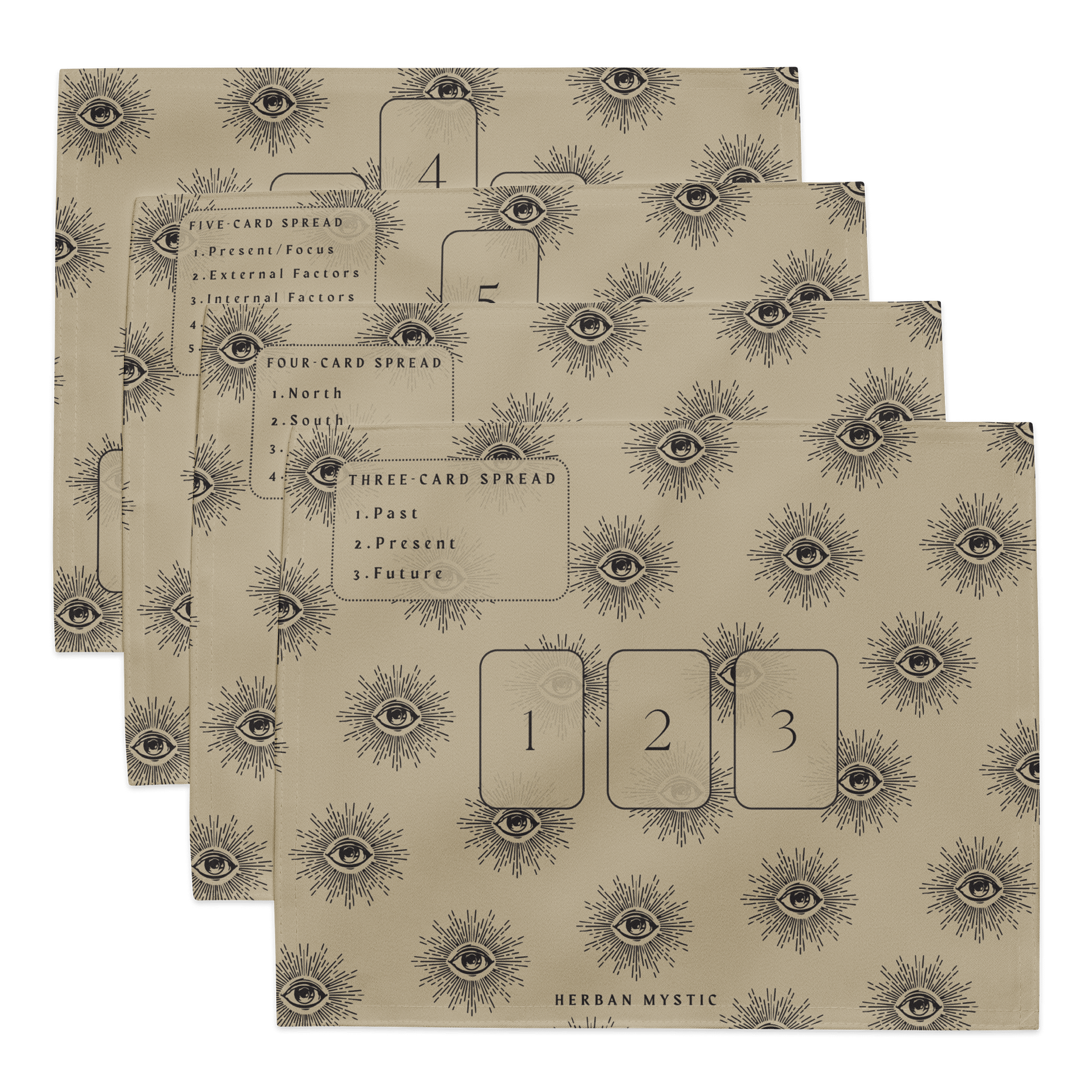 Mystic Eye Divination Placemats - 4-Piece Tarot Reading Set with Spread Guide product image (1)
