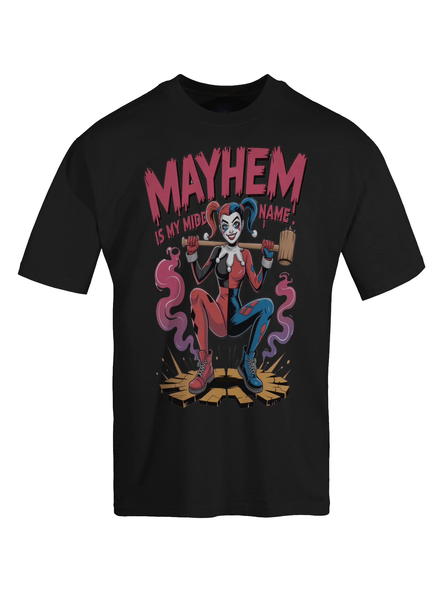 Mayhem's Middle: Harley Quinn Mallet Rampage Oversized Faded Unisex T-Shirt product image (1)