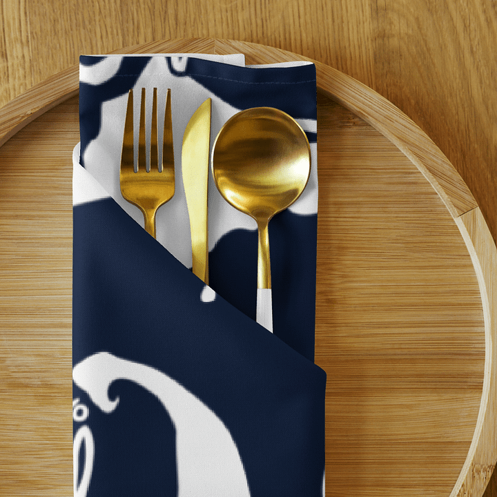 🌀BOURNE to Cape Cod™ | Cloth Napkin Set (4) | Coastal Dining Essentials | White Logo Repeat on Navy Blue product image (1)