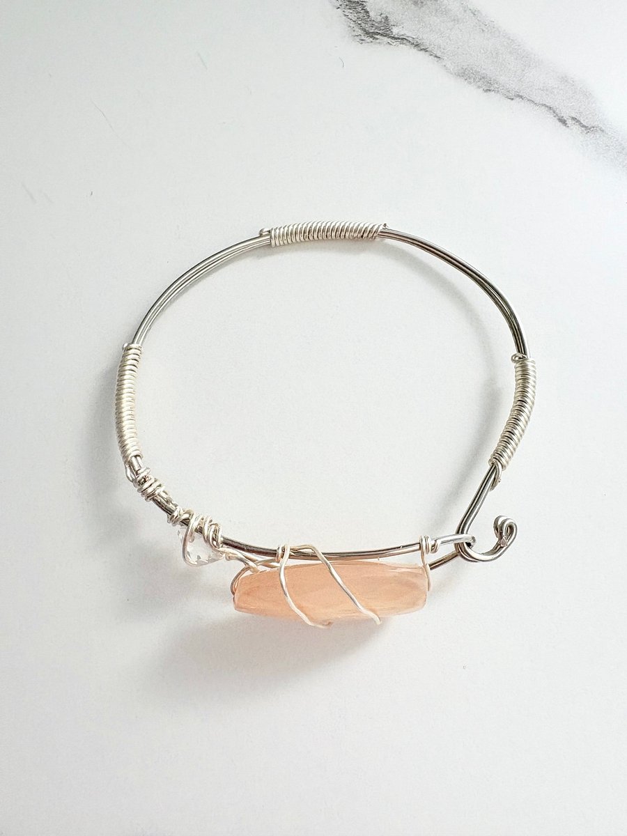 🌸 Blush Tide Wire-Wrapped Bracelet | Handmade 8" Diameter | Rose Quartz-Inspired | Coastal Charm by Monique Faella Designs™ | MFD-00184 product image (8)