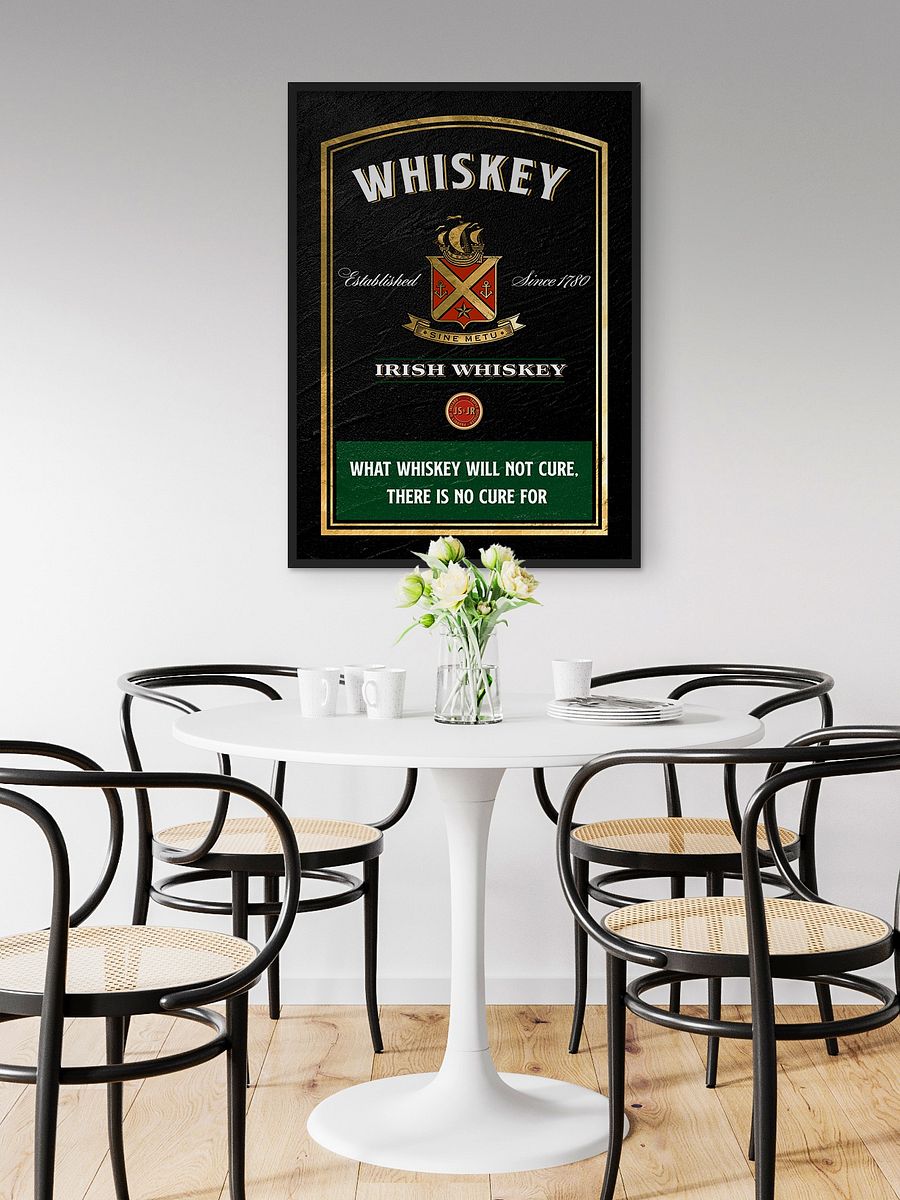 What whiskey will not cure, there is no cure for / Jameson — Whiskey gold blackboard with quote product image (2)