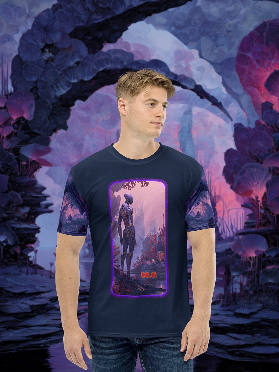 Alien Explorer Men’s Graphic Tee | Futuristic Sci-Fi All-Over Print T-Shirt product image (1)