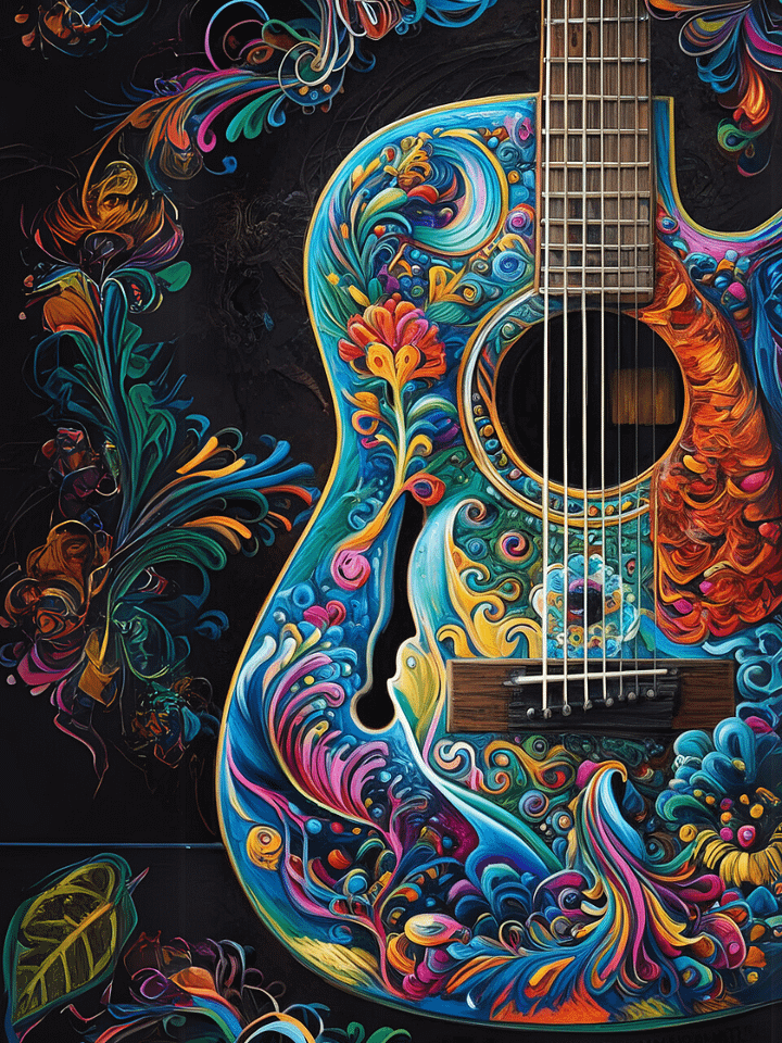 Floral Harmony Acoustic Guitar Poster product image (1)