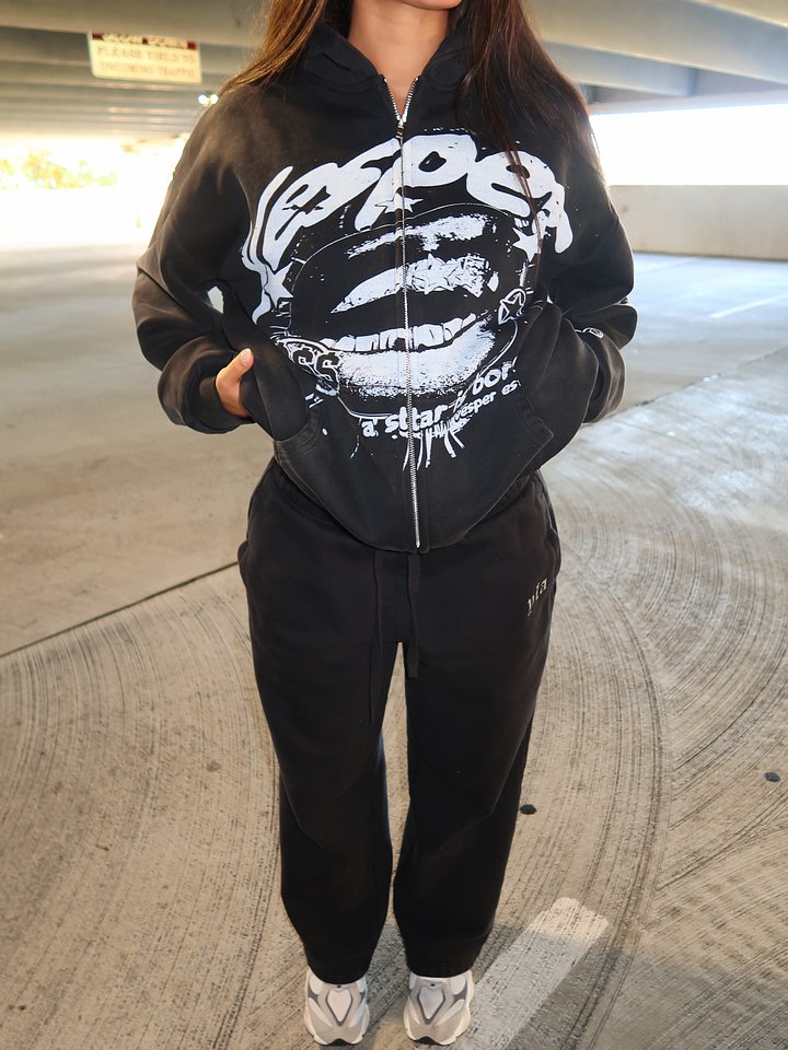 "Born A Star" Black Acid Wash Zip Up product image (2)