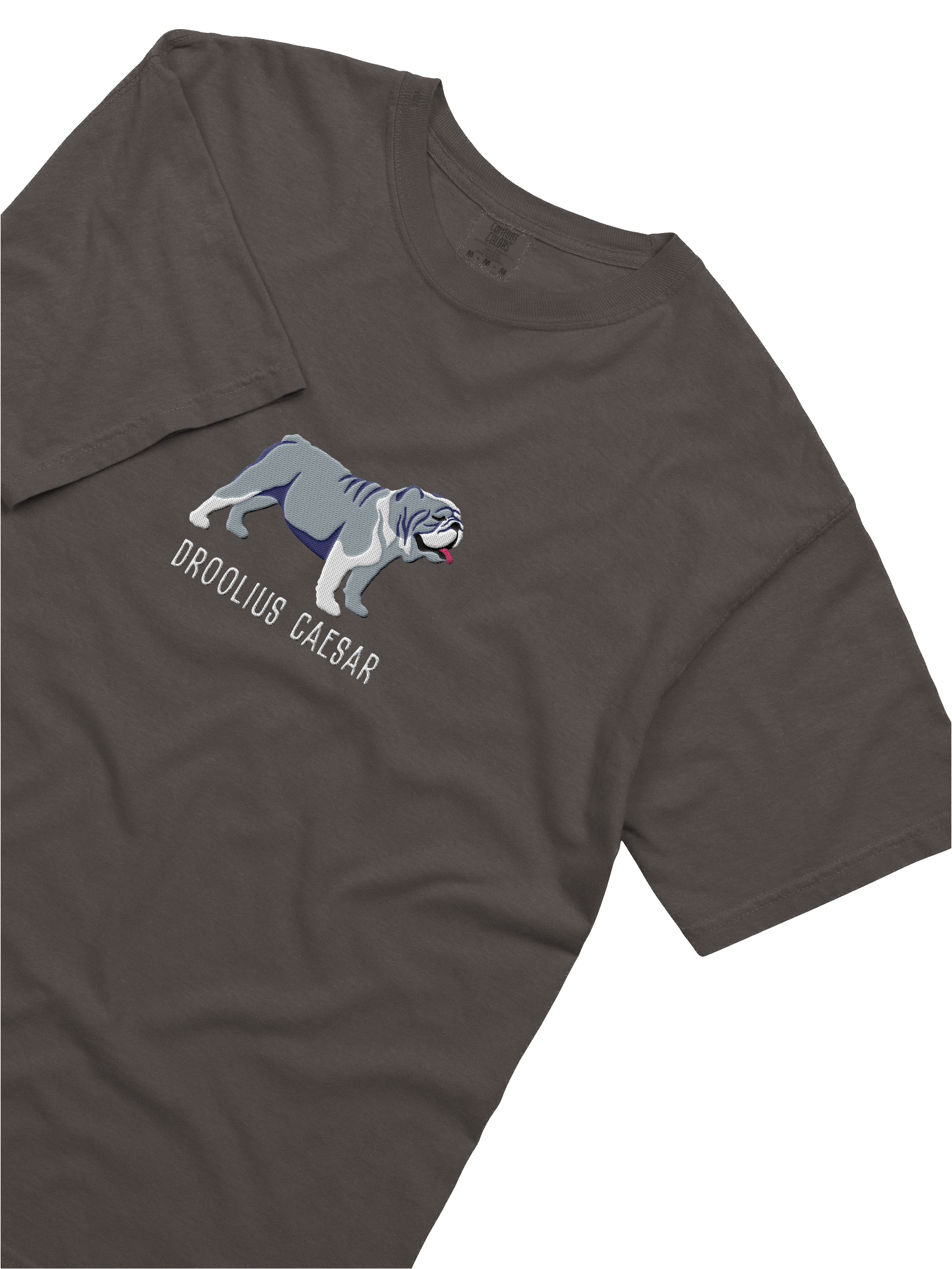 Droolius Caesar T-Shirt(Embroidered) of an English Bulldog(Blue & White) product image (28)