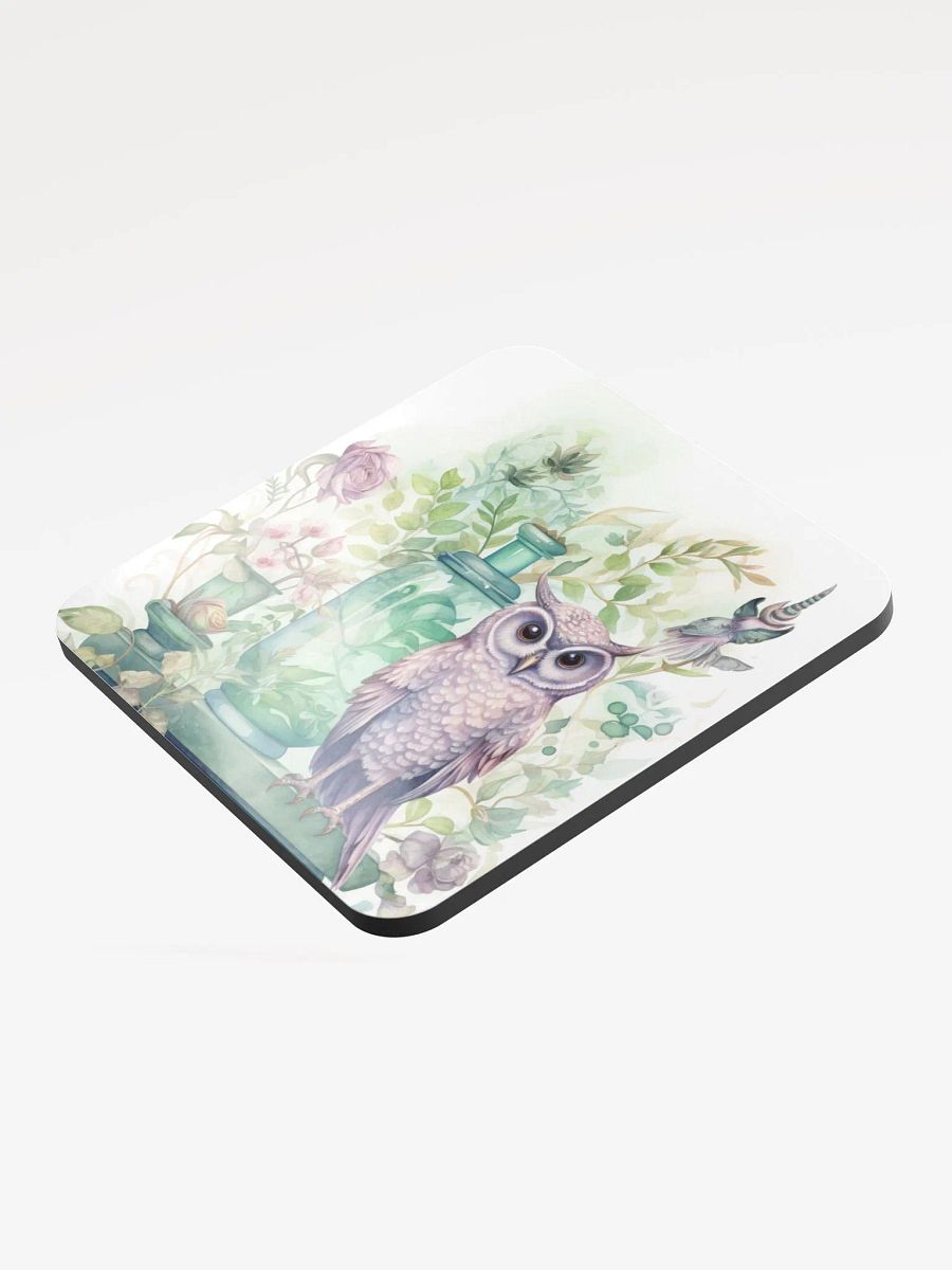 Glossed Cork Coaster 🦉 Peaceful Soft Green Theme - Owls Vibes - Motif 2 product image (3)